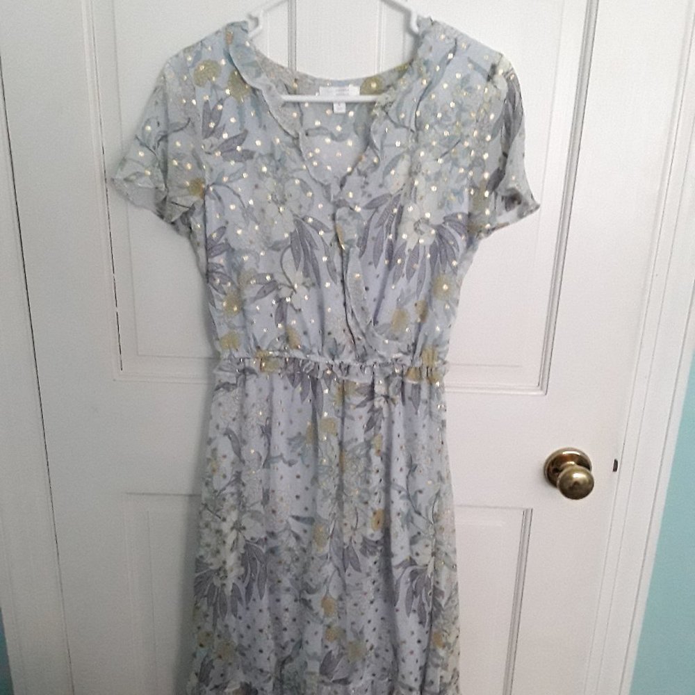 LC Lauren Conrad Blue Floral Midi Dress